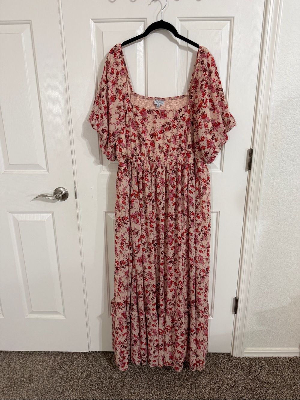Polagram XL Floral Maxi Dress Blush Pink Puff Sleeve Boho Cottagecore